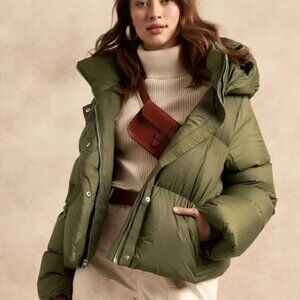 Banana Republic Down Coat Puffer Exploration olive Green Crop XS